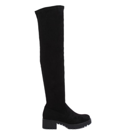 Botas hasta el muslo de ante negro 8056-GG Black