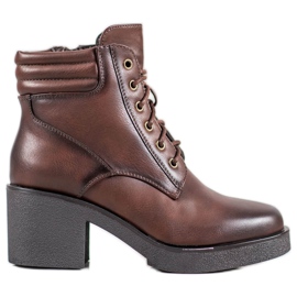 Super Mode Cómodas botas de cuero ecológico marrón
