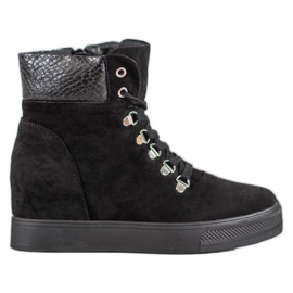 Bestelle Botas de cuña de moda negro Bestelle Botas de cuña de moda negro