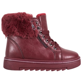 SHELOVET Botas burdeos con pelo rojo