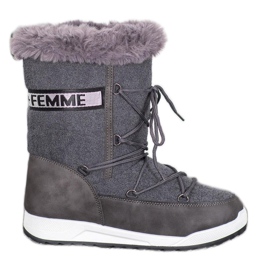 Small Swan Botas de nieve con cordones de moda gris Small Swan Botas de nieve con cordones de moda gris