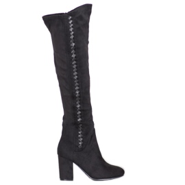 SDS Botas de ante de tacón alto negro