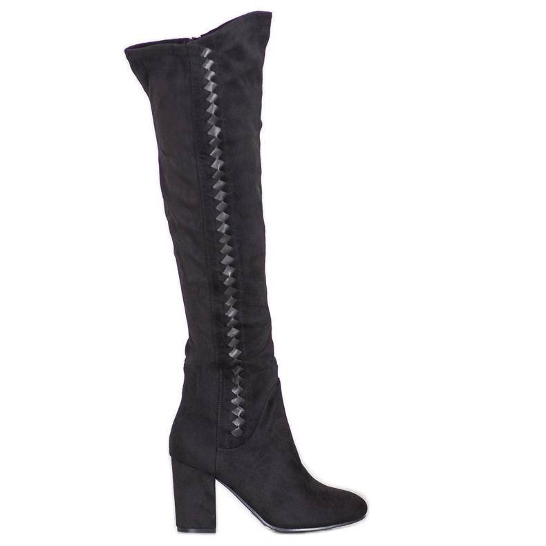 SDS Botas de ante de tacón alto negro SDS Botas de ante de tacón alto negro