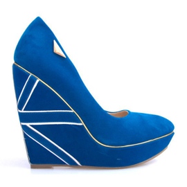 Zapatos de tacón de ante con cuña 518918 Azul