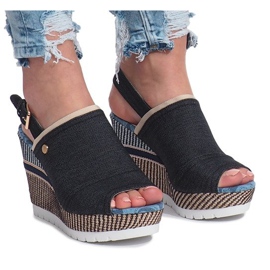 Sandalias de cuña mulanka jeans negras negro