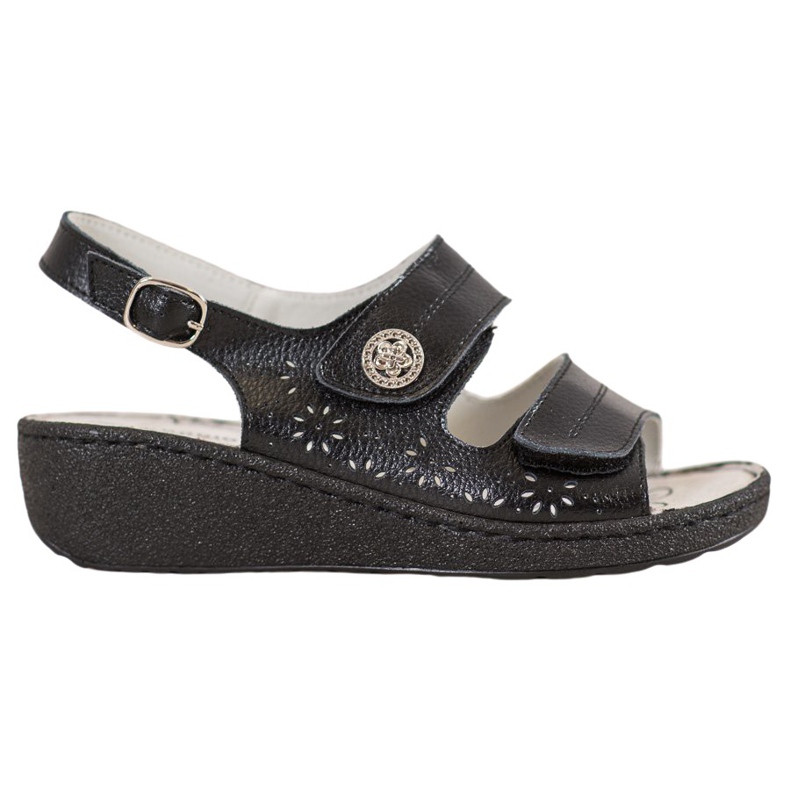 Goodin Sandalias de cuña de cuero negro Goodin Sandalias de cuña de cuero negro