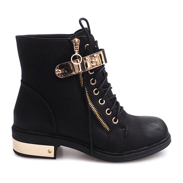 Botines con cordones y hebilla F03 Negro