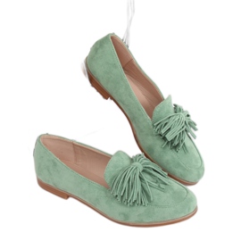 Mocasines de mujer verde con flecos T357P Verde