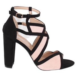 Sandalias negras y rosas en el poste LE071P Rosa negro