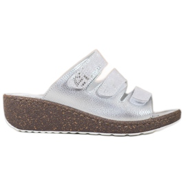 Goodin Pantuflas de Piel Plateadas gris