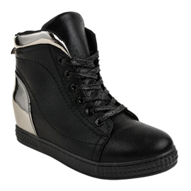 Deportivas lacadas en negro con cuña R469-2
