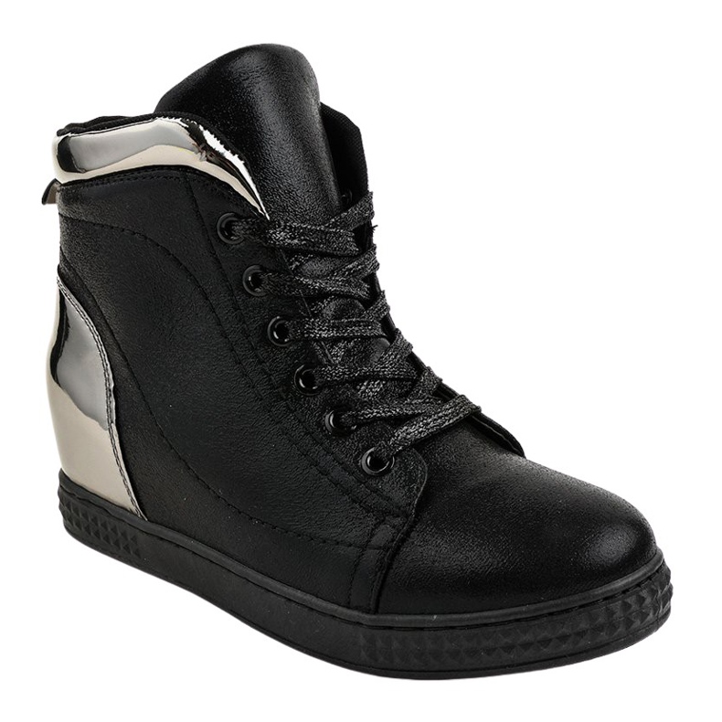 Deportivas lacadas en negro con cuña R469-2