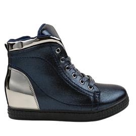Deportivas lacadas en azul marino con cuña R469-1