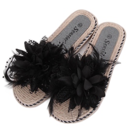 Zapatillas de mujer negras con plumas CK131P negro