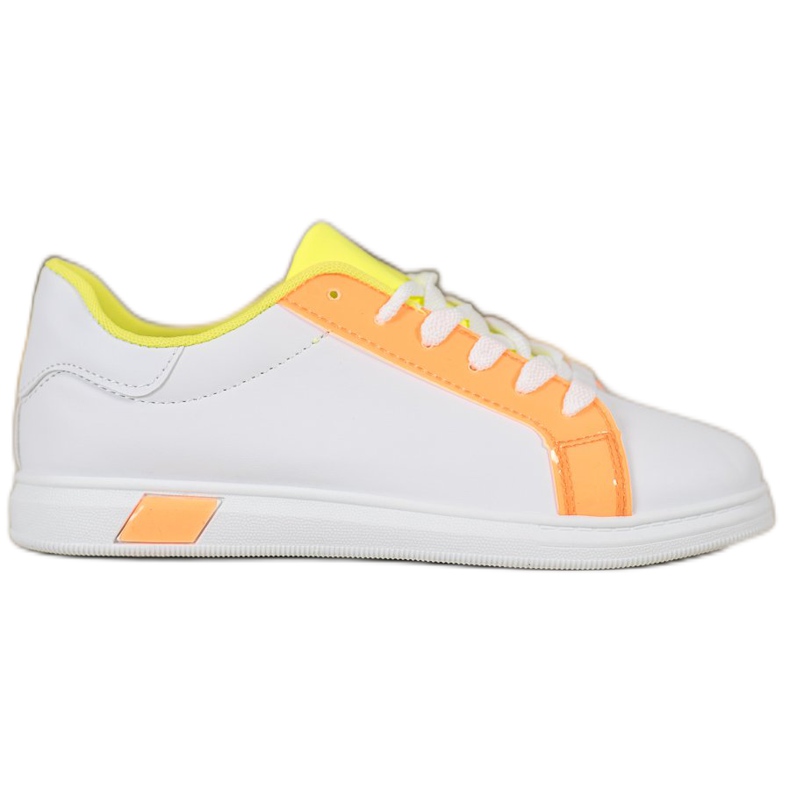Ideal Shoes Zapatillas de deporte de moda con cuero ecológico blanco naranja