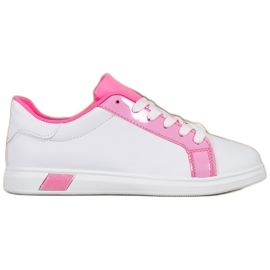 Ideal Shoes Zapatillas de deporte de moda con cuero ecológico blanco rosa