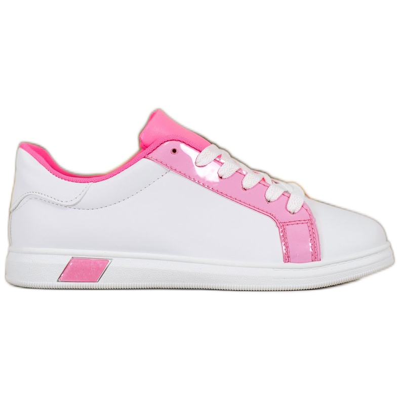 Ideal Shoes Zapatillas de deporte de moda con cuero ecológico blanco rosado