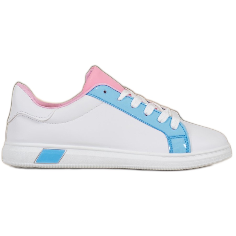 Ideal Shoes Zapatillas de deporte de moda con cuero ecológico blanco azul rosado multicolor