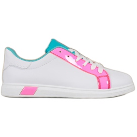 Ideal Shoes Zapatillas de deporte de moda con cuero ecológico blanco azul rosado multicolor Ideal Shoes Zapatillas de deporte de moda con cuero ecológico blanco azul rosado multicolor