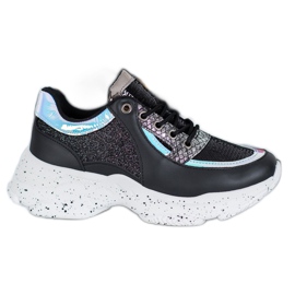 SHELOVET Zapatillas con Lentejuelas en la Plataforma negro multicolor