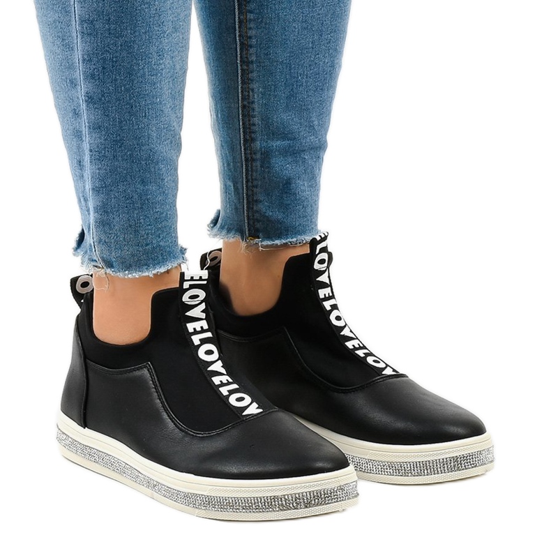 Zapatos deportivos negros sin cordones de licra 1155-Y Zapatos deportivos negros sin cordones de licra 1155-Y