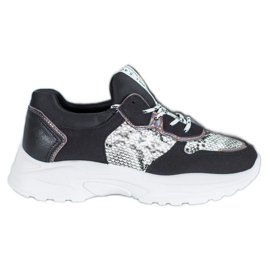 SHELOVET Zapatillas negras con estampado de serpiente negro multicolor