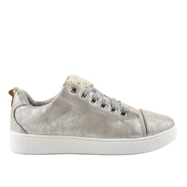 Zapatillas grises decoradas con perlas 373-Y