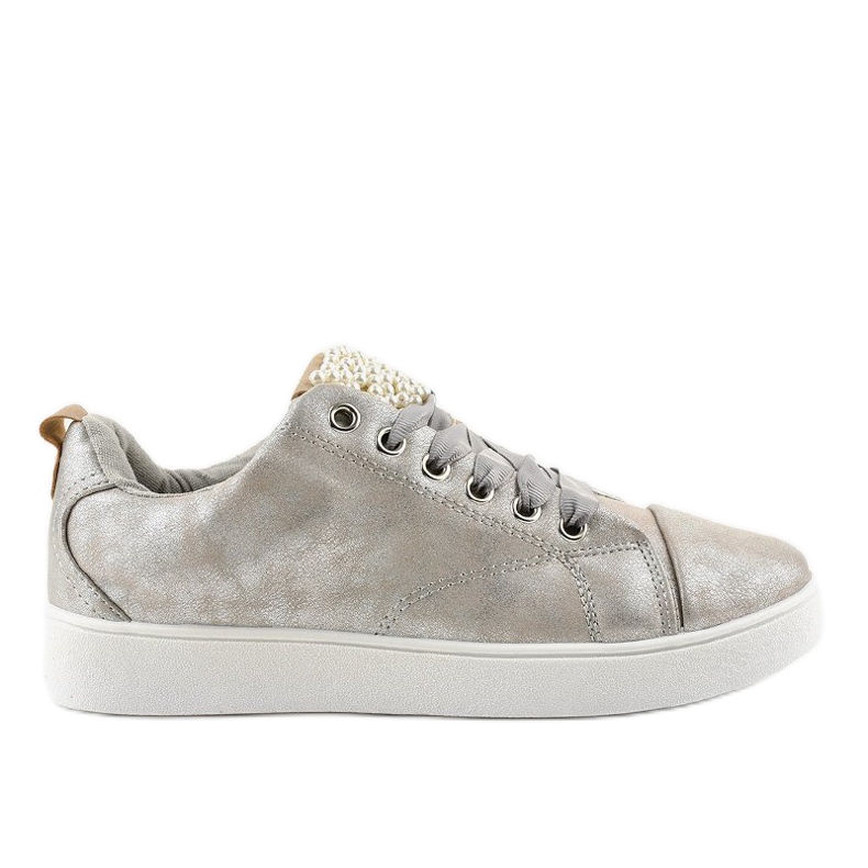 Zapatillas grises decoradas con perlas 373-Y