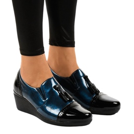 Zapatos cuña negros 7-9022 azul marino