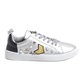 Zapatillas plateadas 856-Y ricamente decoradas negro gris