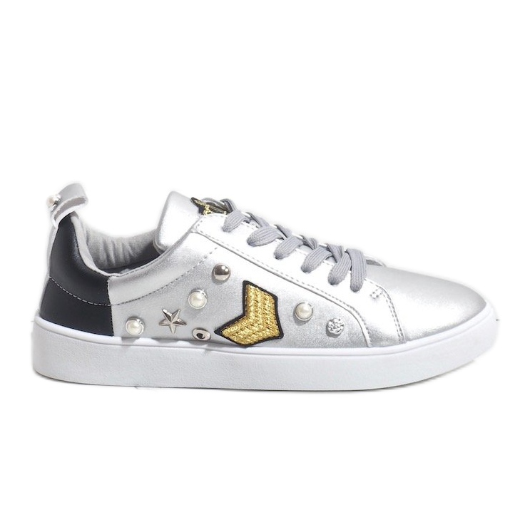 Zapatillas plateadas 856-Y ricamente decoradas negro gris