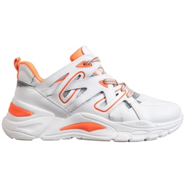 Small Swan Cómodas zapatillas de cuero ecológico blanco naranja