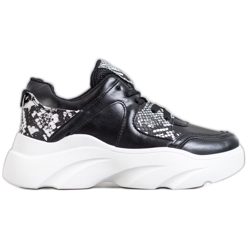 Weide Zapatillas de deporte de cuero ecológico de moda negro