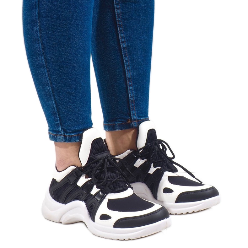Zapatillas deportivas negras sneakers D1902-13 blanco negro