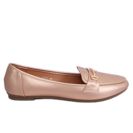 9F176 Mocasines metalizados color champán rosado