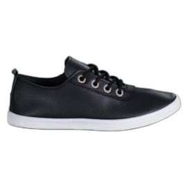 SHELOVET Zapatillas elegantes con cuero ecológico negro