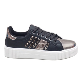 Zapatillas negras ricamente decoradas con tachuelas R213 negro