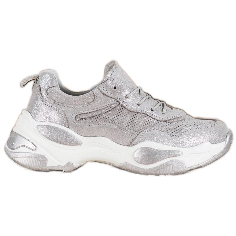 Goodin Zapatillas de cuero plata gris