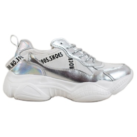 Goodin Zapatillas de cuero plateadas gris