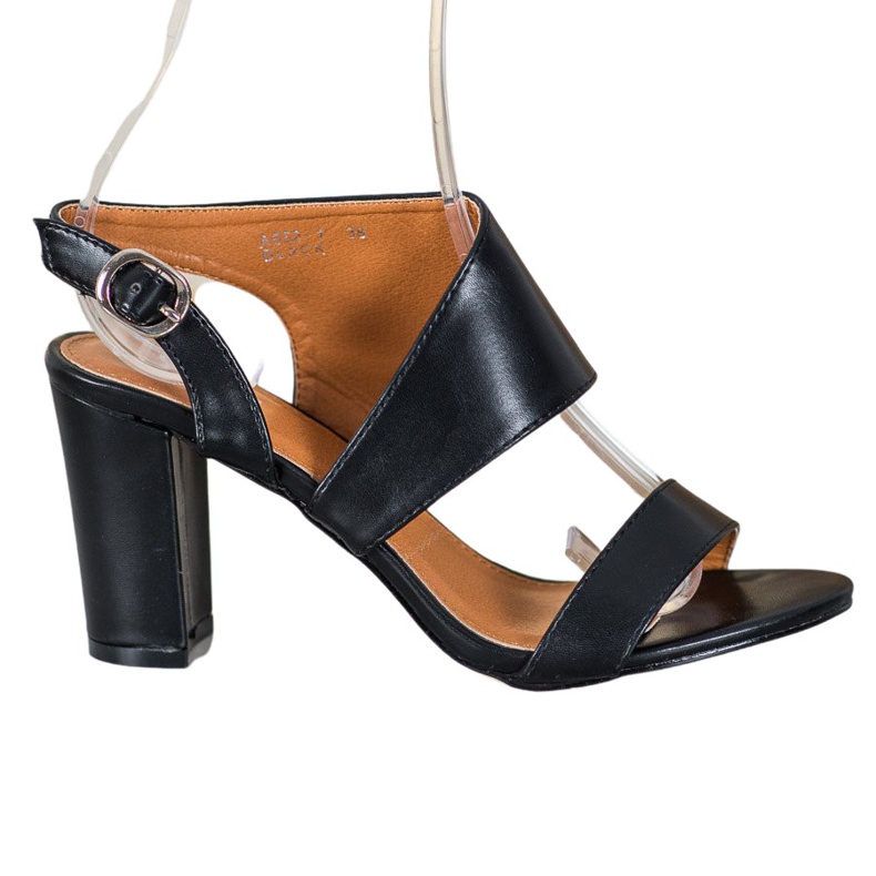 SHELOVET Cómodas sandalias de tacón negro