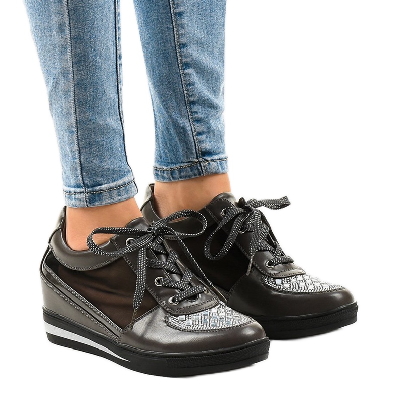 Zapatillas de malla gris en la cuña TL-29 Zapatillas de malla gris en la cuña TL-29