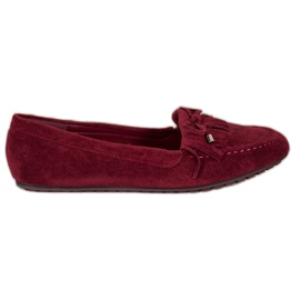 Ideal Shoes Botas de ante con flecos rojo