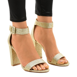 Zapatos de salón abiertos con purpurina dorados ZY-161