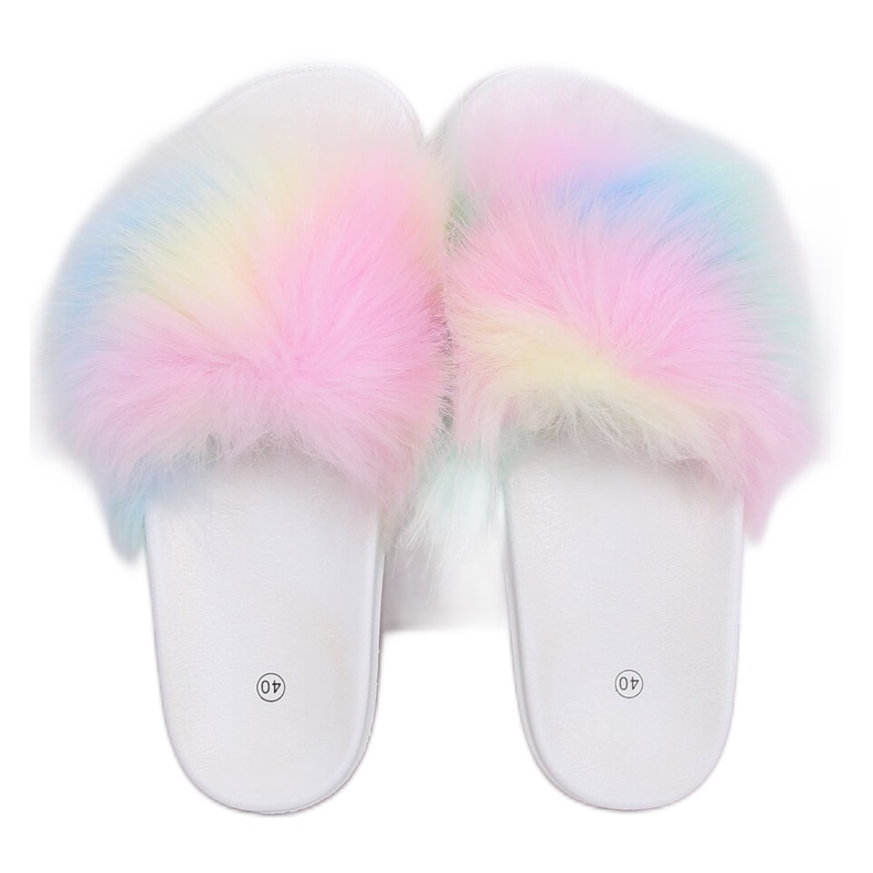 Chanclas con pelo arcoíris CK153P ​​Blanco multicolor