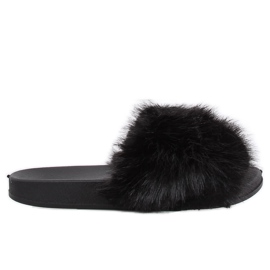 Negro CK107P Pantuflas negras con pelo