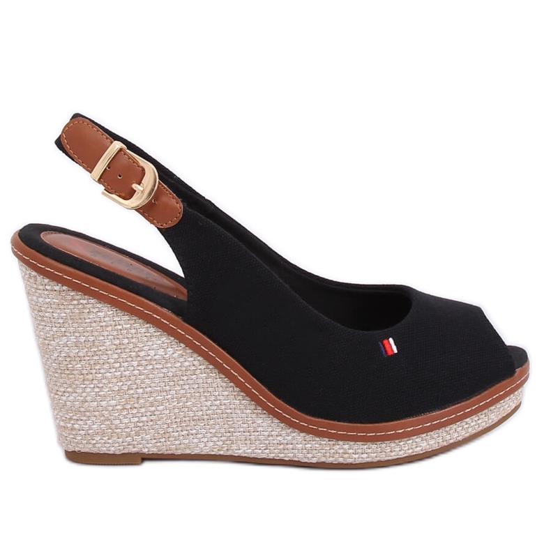 Sandalias negras con tacón de cuña R132P Negro