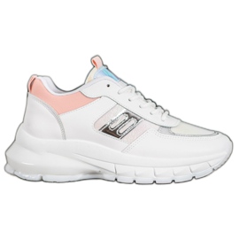 SHELOVET Zapatillas de deporte de cuero ecológico de moda blanco multicolor