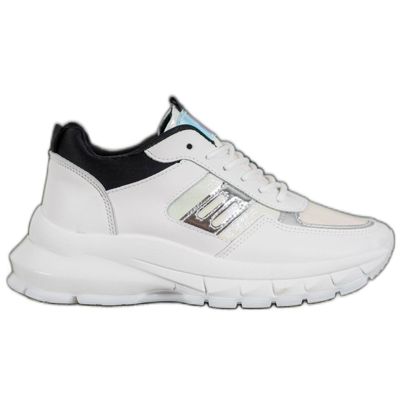 SHELOVET Zapatillas de deporte de cuero ecológico de moda blanco negro multicolor