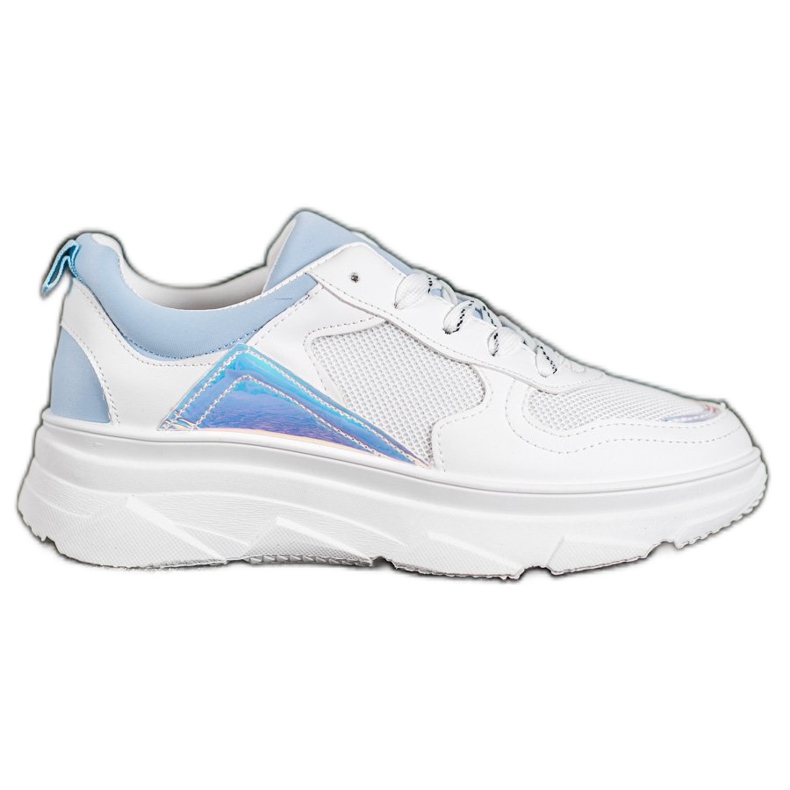 SHELOVET Zapatillas casual de cuero ecológico blanco azul