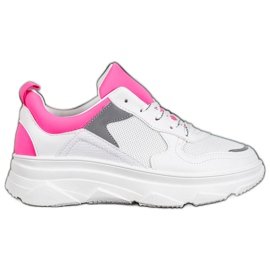 SHELOVET Zapatillas casual de cuero ecológico blanco rosa